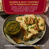 A plate of McCormick's Mango &amp; Mint Chutney with Homemade Naan is shown, featuring a sweet, fresh, and spicy chutney served with wedges of warm homemade naan bread.
