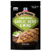 McCormick Grill Mates 30 Minute Marinade Garlic Herb &amp; Wine packaging with a serving suggestion of grilled chicken.
