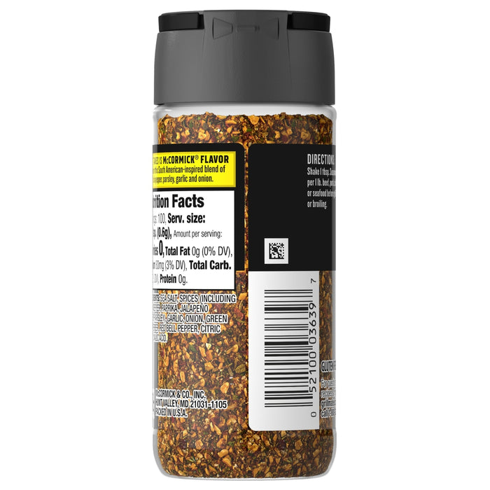 A bottle of McCormick Flavor South American-inspired seasoning blend.