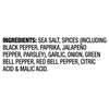 A list of ingredients for a seasoning blend including sea salt spices and various peppers.