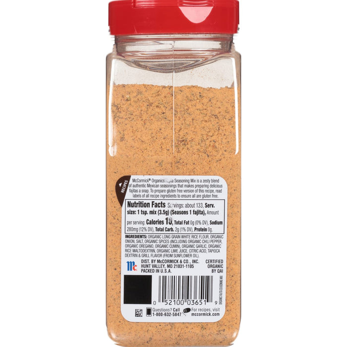 McCormick® Organics Gluten Free Fajita Seasoning Mix, 16.5 oz