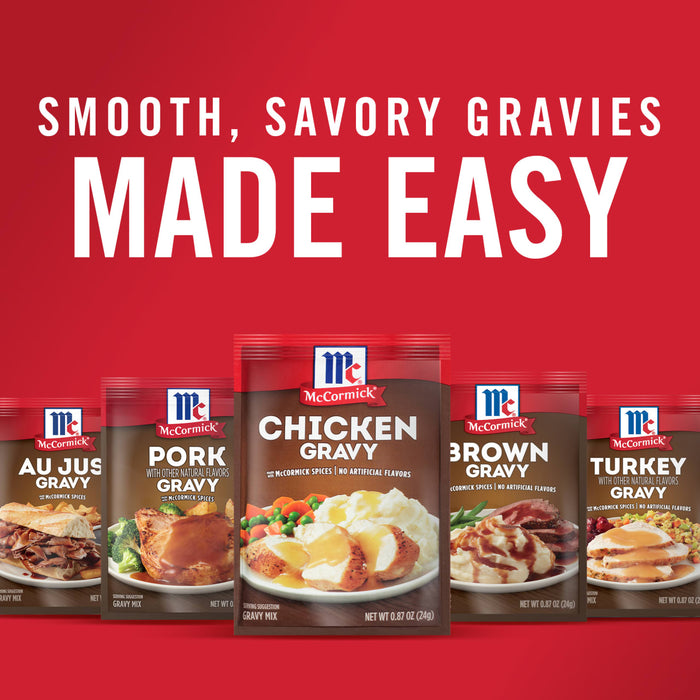 McCormicks line of gravy mixes including Au Jus Pork Chicken Brown and Turkey.