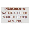 The ingredients for this product are water alcohol and oil of bitter almond.