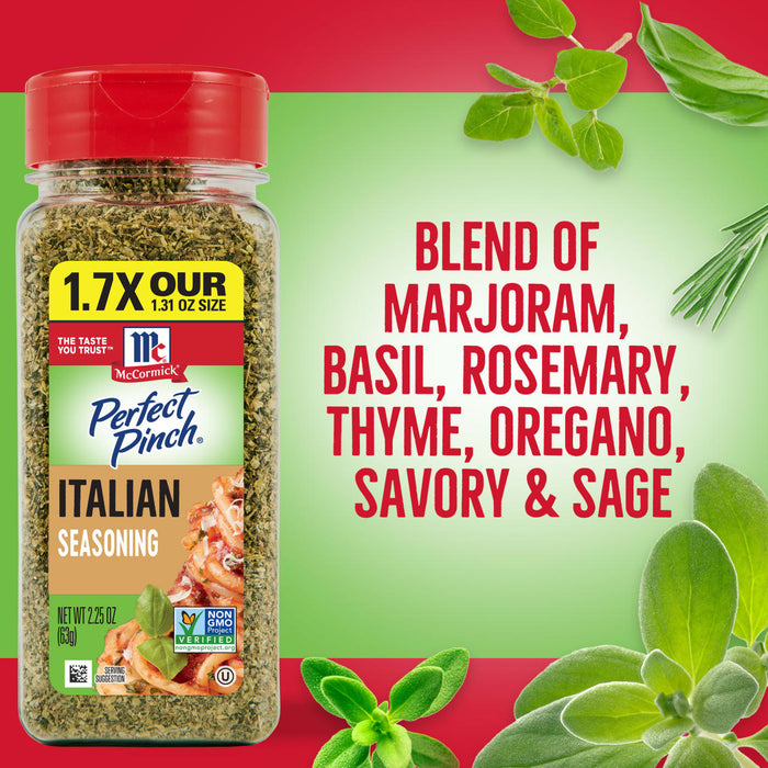 Perfect Pinch Italian Seasoning is a blend of marjoram, basil, rosemary, thyme, oregano, savory and sage.