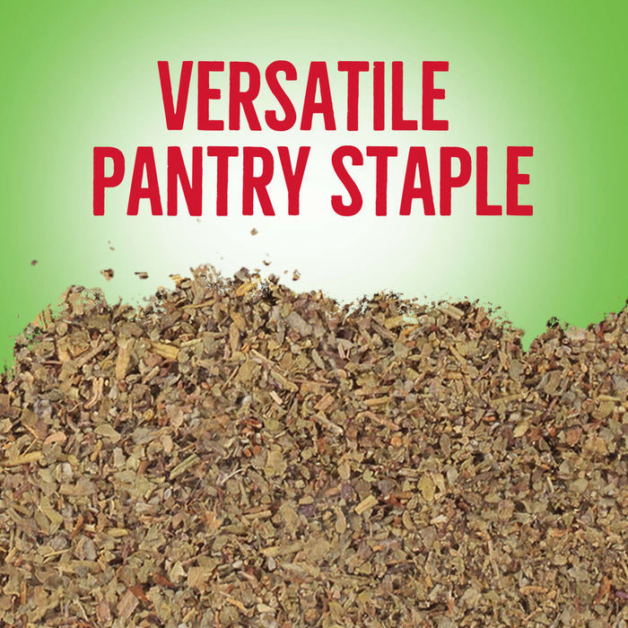 A pile of dried herbs is shown with the text Versatile Pantry Staple.