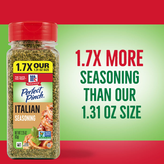 McCormick Perfect Pinch Italian Seasoning contains 1.7 times more seasoning than the 1.31 oz size.