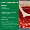 McCormick Italian Tomato Sauce recipe with ingredients and instructions, showing a pot of simmering sauce.