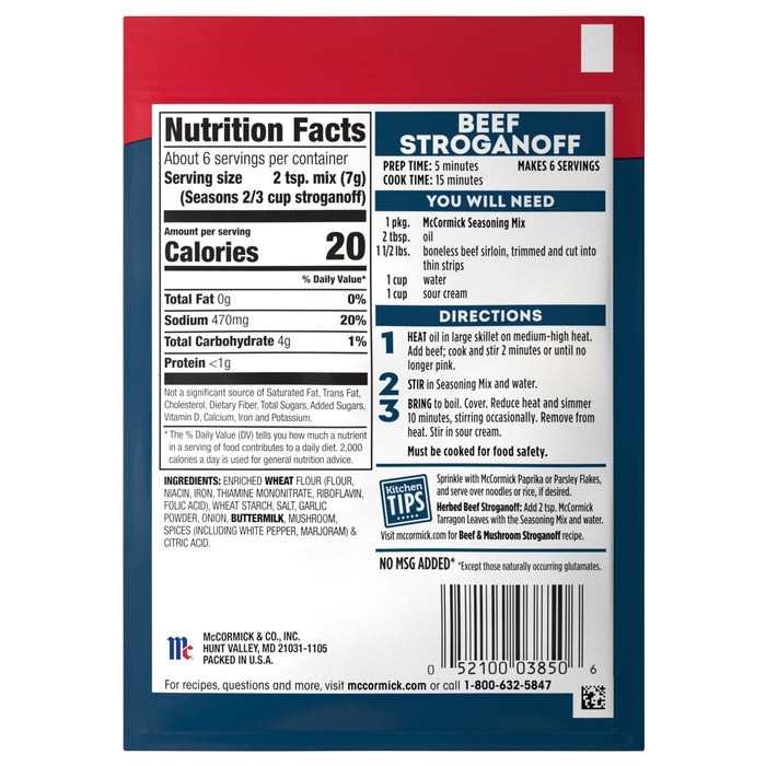 McCormick® Beef Stroganoff Sauce Seasoning Mix, 1.5 oz (6-Pack)