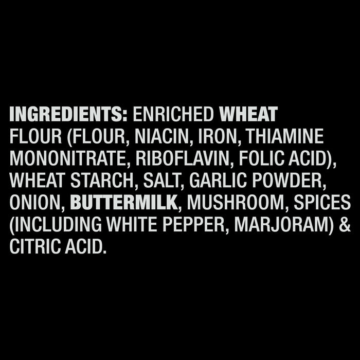 A list of ingredients for Mccormick Regular Beef Stroganoff Sauce Mix Envelope 1.5 Oz including enriched wheat flour, wheat starch, salt, garlic powder, onion, buttermilk, mushroom, spices, and citric acid.