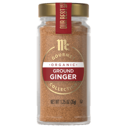 A jar of McCormick Gourmet Organic Ground Ginger.