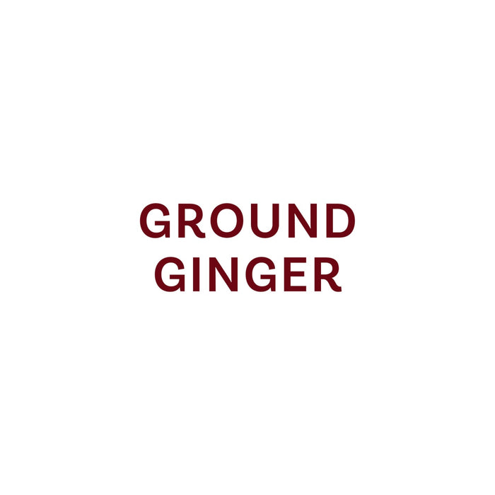 A label with the text Ground Ginger in a dark red font.