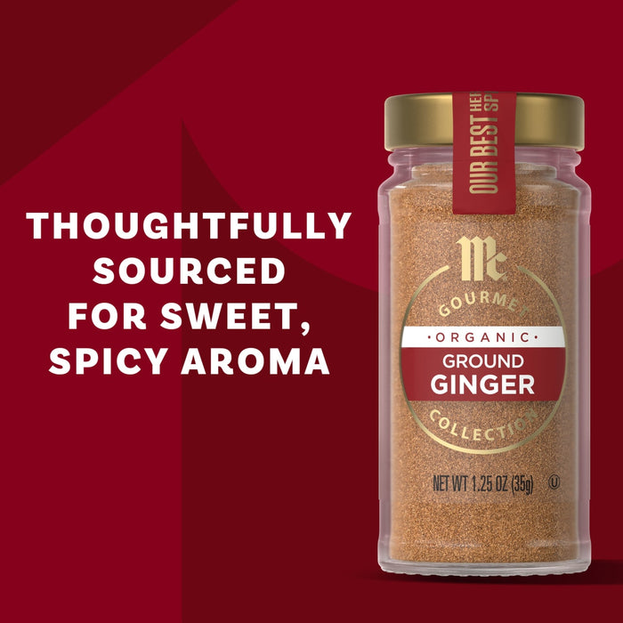 McCormick Gourmet Organic Ground Ginger is thoughtfully sourced for a sweet, spicy aroma.