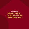 The image promotes enhancing pumpkin pie, quick breads, and gingersnaps.