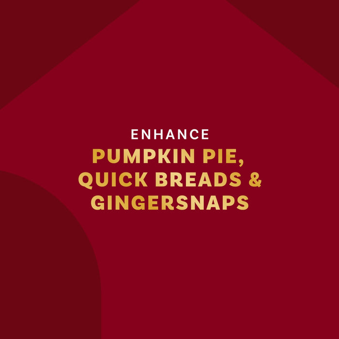 The image promotes enhancing pumpkin pie, quick breads, and gingersnaps.