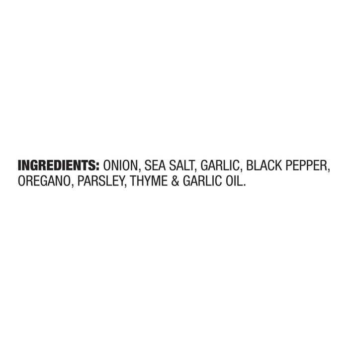 A list of ingredients for Mccormick Garlic And Herb Pepper Seasoning Ground 4.37 Oz including onion, sea salt, garlic, black pepper, oregano, parsley, thyme, and garlic oil.