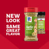 A promotional graphic featuring the new packaging for Mccormick Garlic And Herb Pepper Seasoning Ground 4.37 Oz alongside the previous bottle design to highlight the updated look with the same great flavor.