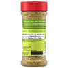 The back label of Mccormick Garlic And Herb Pepper Seasoning Ground 4.37 Oz displays nutrition facts and an ingredient list featuring onion, sea salt, garlic, black pepper, oregano, parsley, thyme, and garlic oil.