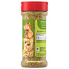 A clear plastic bottle of Mccormick Garlic And Herb Pepper Seasoning Ground 4.37 Oz featuring a green label with a serving suggestion of seasoned salmon over pasta.