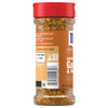 A clear plastic bottle of Mccormick Garlic Onion Pepper Seasoning Ground 4.25 Oz is shown against a white background, highlighting the coarse texture of the spice blend inside.