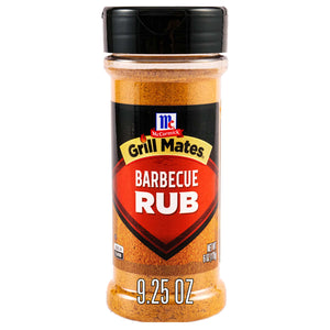 A container of Grill Mates Barbecue Rub seasoning.