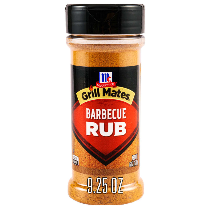 A container of Grill Mates Barbecue Rub seasoning.