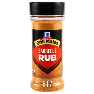 A container of McCormick Grill Mates Barbecue Rub.