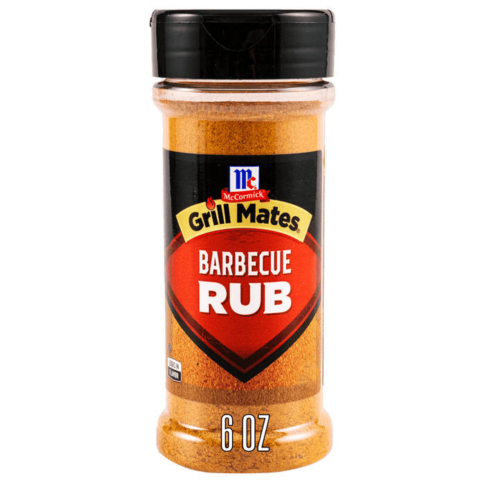 A container of McCormick Grill Mates Barbecue Rub.