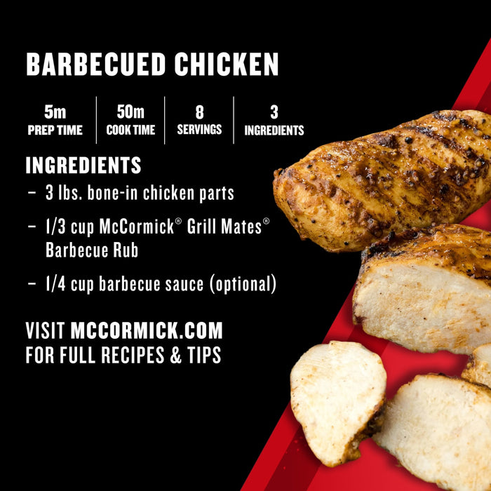 A McCormick recipe card for barbecued chicken lists the ingredients and preparation time.