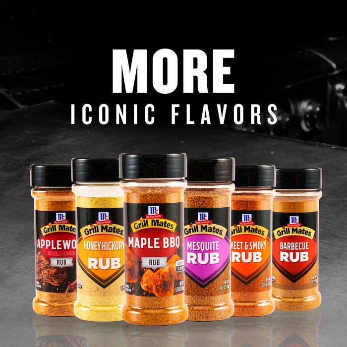 A collection of McCormick Grill Mates rubs with the text More Iconic Flavors.