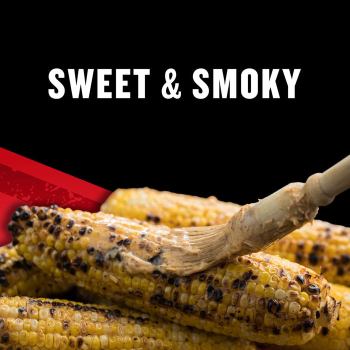Grilled corn on the cob with a sweet and smoky flavor.