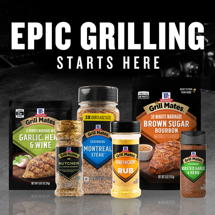 A variety of McCormick grilling spices are displayed under the headline Epic Grilling Starts Here.