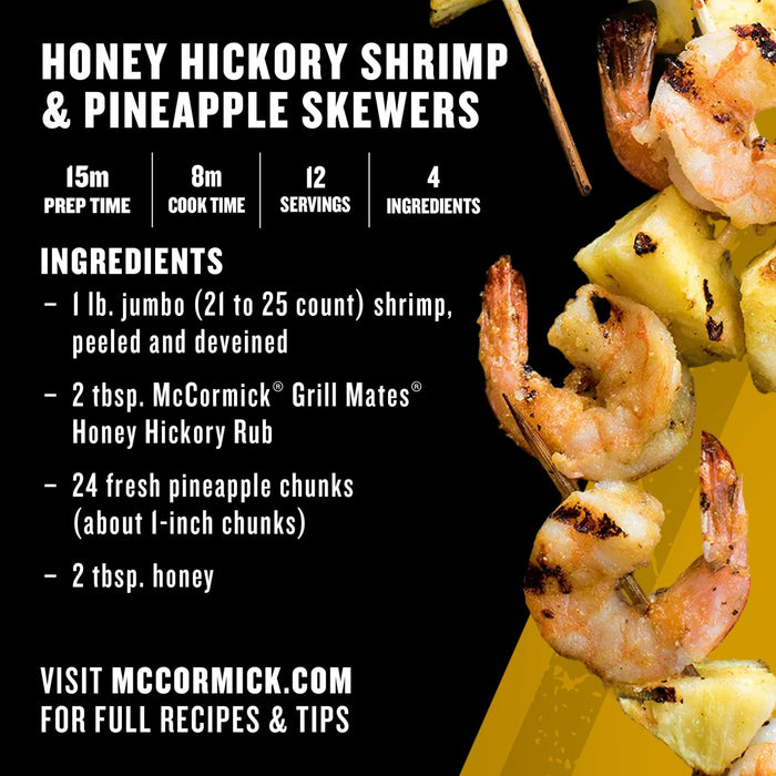 This is a McCormick ad for Honey Hickory Shrimp and Pineapple Skewers.