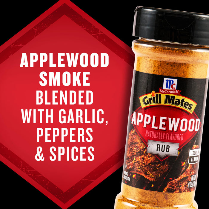 McCormick Grill Mates Applewood Rub blended with garlic, peppers and spices.