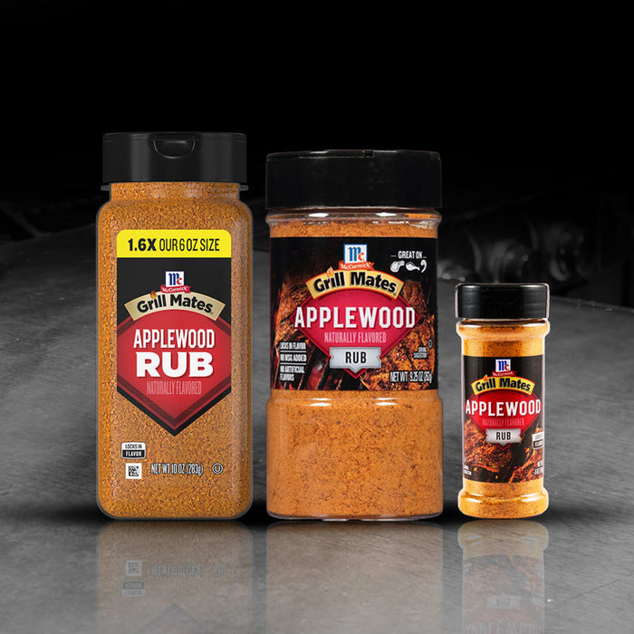 Three bottles of Lawry's seasoning rubs, including the bold twisted rub and applewood rub, are displayed against a dark background.