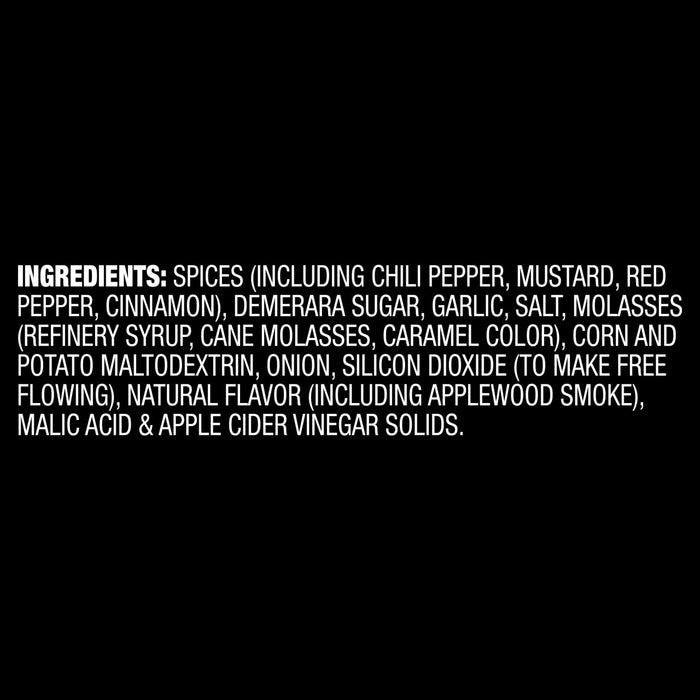 A list of ingredients for Mccormick Grill Mates Applewood Seasoning Rub 6 Oz including spices like chili pepper and mustard along with demerara sugar and applewood smoke flavor.