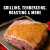 A cut of meat seasoned with a dry rub, suggesting it can be used for grilling, tenderizing, roasting, and more.