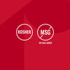 An infographic for Mccormick Himalayan Pink Salt Pepper And Garlic Seasoning Ground 6.5 Oz featuring white circular icons that indicate the product is Kosher and has no MSG added against a red background.