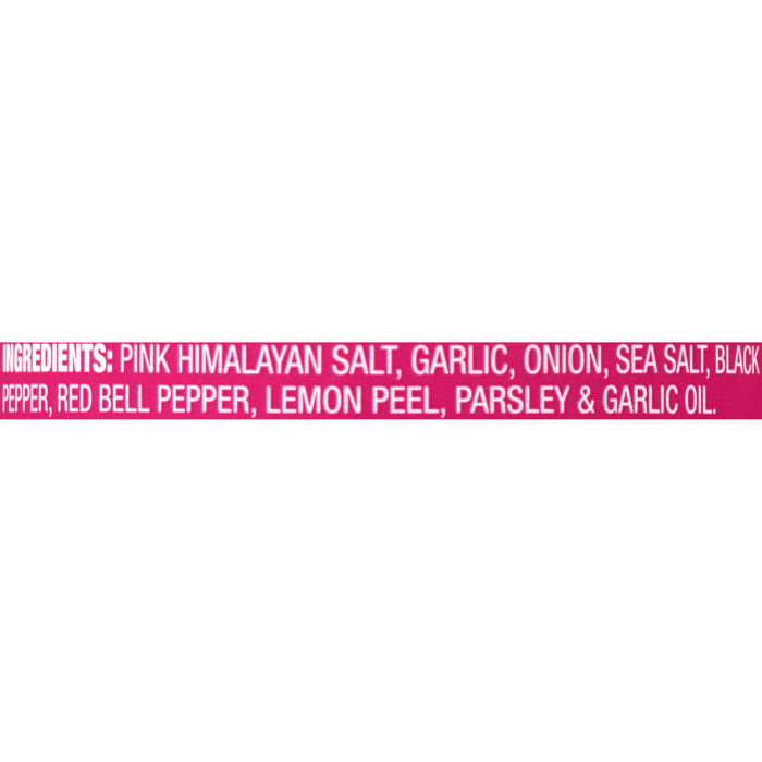 A pink bar with white text listing the ingredients for a product.