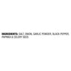 The ingredient list for Mccormick Himalayan Pink Salt Pepper And Garlic Seasoning Ground 6.5 Oz is shown, listing salt, onion, garlic powder, black pepper, paprika, and celery seed.