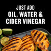 Grilled chicken with lime and the text Just add oil, water &amp; cider vinegar.