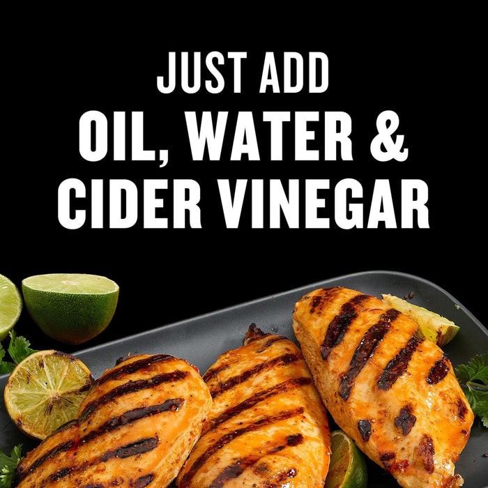 Grilled chicken with lime and the text Just add oil, water &amp; cider vinegar.