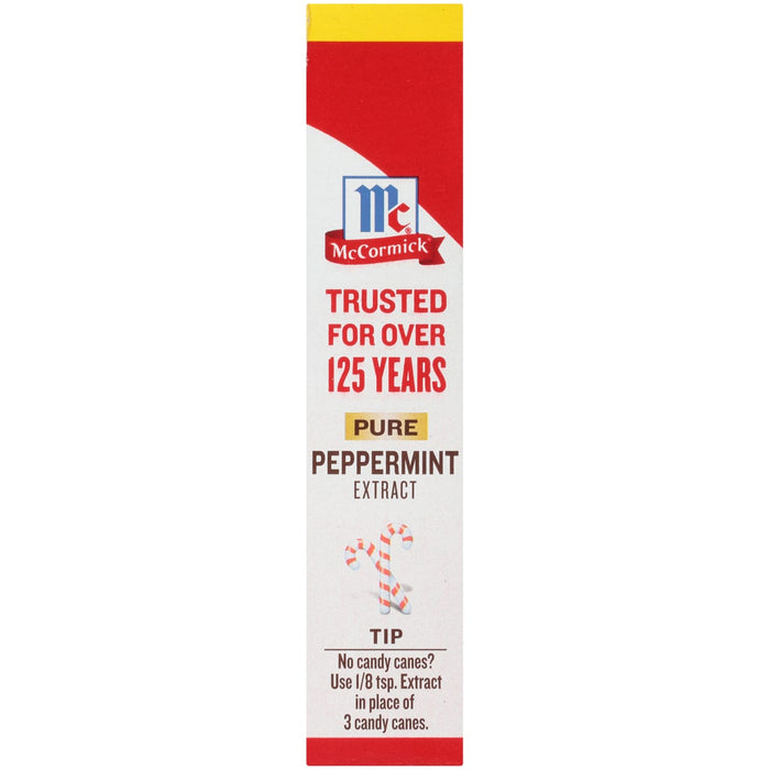 McCormick Pure Peppermint Extract product label with a tip on how to use the extract in place of candy canes.