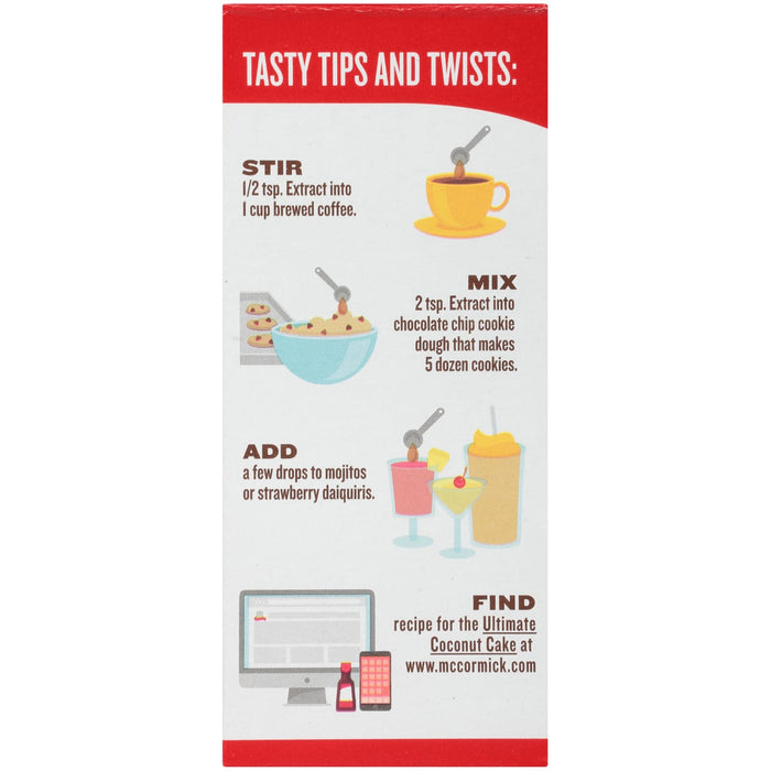 McCormicks Tasty Tips and Twists for using their extract in coffee cookies cocktails and cake.