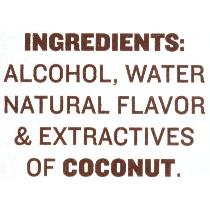 Ingredients: Alcohol Water Natural Flavor &amp; Extractives of Coconut.
