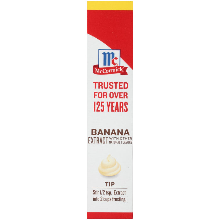 McCormick Banana Extract bottle with a tip to stir 1/2 tsp. of extract into 2 cups of frosting.