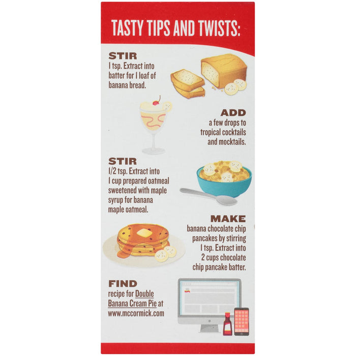 McCormick Banana Extract tips and tricks for baking banana bread oatmeal cocktails and pancakes.