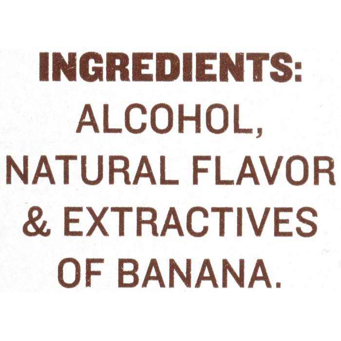 A label that reads INGREDIENTS: ALCOHOL NATURAL FLAVOR &amp; EXTRACTIVES OF BANANA.