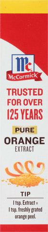 McCormick Pure Orange Extract bottle with a tip that 1 teaspoon of extract is equal to 1 teaspoon of freshly grated orange peel.