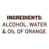 The ingredients for this product are alcohol water and oil of orange.