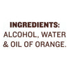 The ingredients for this product are alcohol water and oil of orange.